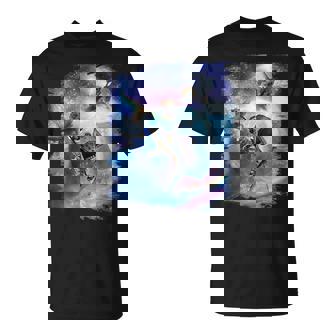 レインボーギャラクシー 宇宙に乗るサメに乗る猫 Tシャツ - Kawaiitshirt