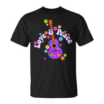 レトロフラワーパワーギター-ラブアンドピース2-ファンファン Tシャツ - Kawaiitshirt