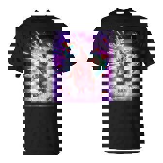 レーザーアイズスペースキャットライディングナマケモノ、ラマ-レインボー Tシャツ - Kawaiitshirt