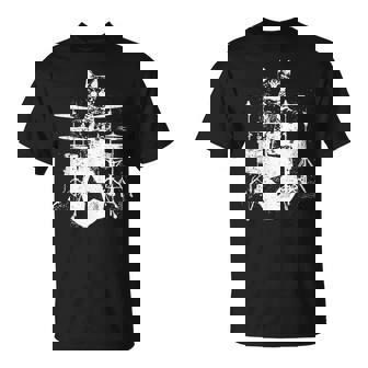 ロックスター ドラマー 猫 ドラム演奏 ミュージシャン バンド 音楽好き Tシャツ - Kawaiitshirt