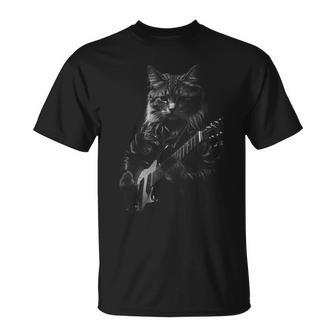 ロックンロールバンド ロックキャット ギターを弾く面白いギター猫 Tシャツ - Kawaiitshirt