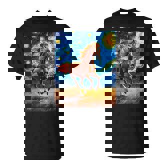 ヴァンゴッホの星空の夜ワイルドホースマスタングアニマル愛好家 Tシャツ - Kawaiitshirt