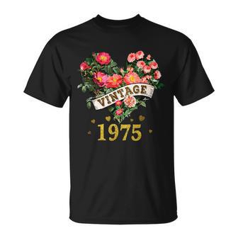 ヴィンテージ 1975年 楽しい かわいい 花柄 花 ラブハート 49歳の誕生日 Tシャツ - Kawaiitshirt