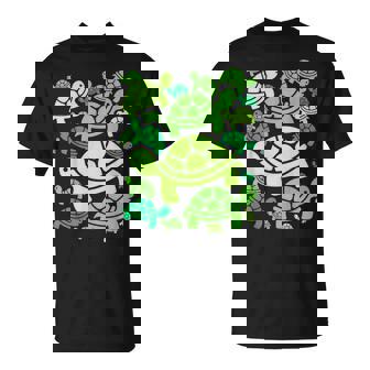 亀柄 カートゥーン アウトライン 面白いカメ Tシャツ - Kawaiitshirt