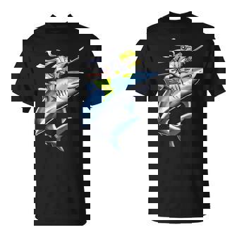 侍ニンジャカエルがサメに乗る日本の戦士面白い Tシャツ - Kawaiitshirt