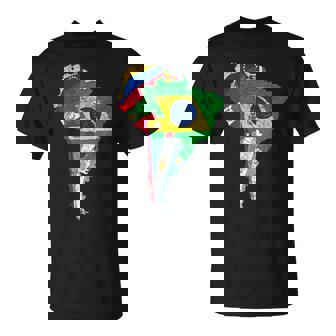 南米大陸地図 旗付き Tシャツ - Kawaiitshirt