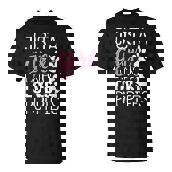 子犬 女の子 犬好き キュート ピンク 足跡プリント デザイン Tシャツ - Kawaiitshirt