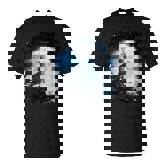 宇宙空間 オオカミ 月に遠吠えするオオカミ Tシャツ - Kawaiitshirt