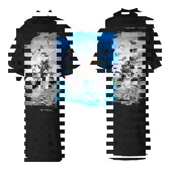 恐竜乗馬サメ ビーチオーシャンサメ サングラス 面白い Tシャツ - Kawaiitshirt