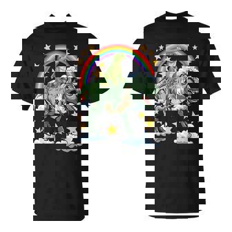 恐竜恐竜に乗る緑のイグアナ Tシャツ - Kawaiitshirt