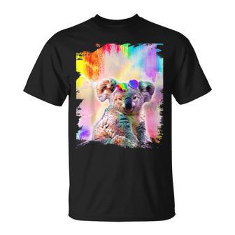 愛のハートのメガネをかけているレインボーコアラ Tシャツ - Kawaiitshirt