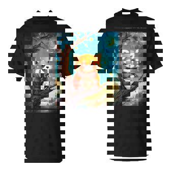 愛らしいレッサーパンダとティーカップの星月夜イラスト Tシャツ - Kawaiitshirt