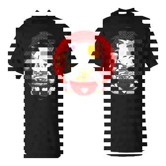 日本のカワイイ アニメ 猫 麺丼 猫 ラーメンを食べる Tシャツ - Kawaiitshirt