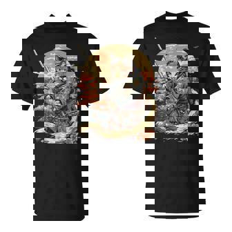 日本のサムライキャットプリント Tシャツ - Kawaiitshirt