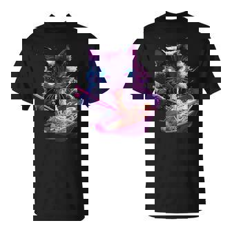 日本美術 ラーメン 猫 忍者 シンセウェーブ スタイル サムライキャット Tシャツ - Kawaiitshirt