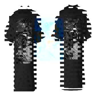 星月夜のパピヨン 絵画 犬 お母さん お父さん Tシャツ - Kawaiitshirt