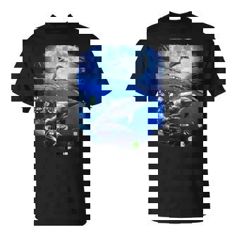 月 イルカ 宇宙 イルカ Tシャツ - Kawaiitshirt