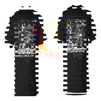 東京 東京タワーと花火大会 日本 漢字 By Kana Kanjin Tシャツ - Kawaiitshirt