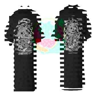桃とスイカの漫画かわいいドラゴン Tシャツ - Kawaiitshirt