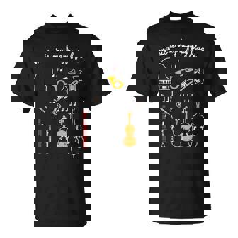 楽器 音楽 ピアノ 管楽器 木管楽器 弦楽器 音符 Music Is My Happy Place Tシャツ - Kawaiitshirt
