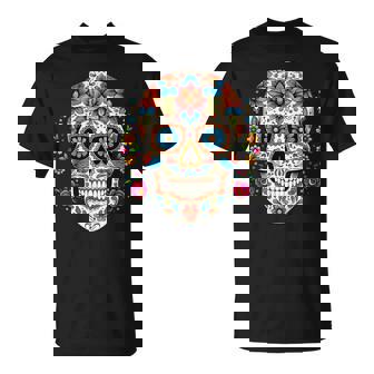死者の日 シュガースカル 花柄 メキシコの日 カラベラデー Tシャツ - Kawaiitshirt