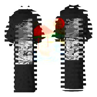 江戸日本 浮世白斎 赤富士山・津波 Tシャツ - Kawaiitshirt