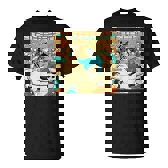 猫 ネコ 相撲 面白いtシャツ 文字入り メンズ おもしろ 面白い 服 おもしろグッズ ネタ 力士 浮世絵 Tシャツ - Kawaiitshirt