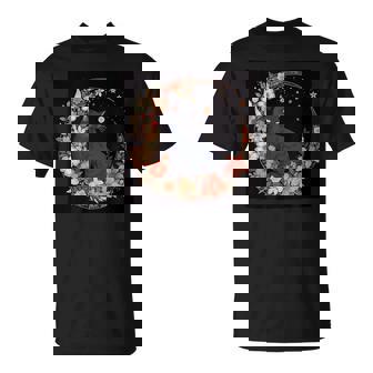 猫 月 花柄 グラフィック Tシャツ - Kawaiitshirt