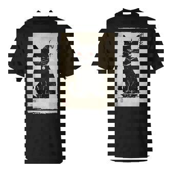 猫 鬼 ハロウィン 日本 ミニマリスト 墨絵 浮世絵風 Tシャツ - Kawaiitshirt