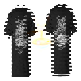 猫がラーメンを食べる リアル Tシャツ - Kawaiitshirt