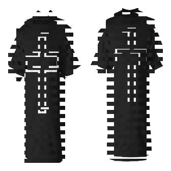 白い十字の記号の輪郭の服の設計聖十字架 Tシャツ - Kawaiitshirt