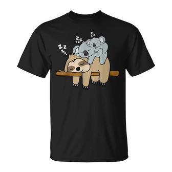 眠っているかわいい怠け者ナマケモノ ベビーコアラ ママベア昼寝 Tシャツ - Kawaiitshirt