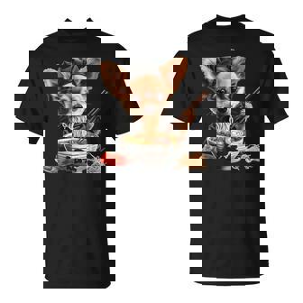 空手犬のチワワがラーメンを食べる、日本、面白いラーメン Tシャツ - Kawaiitshirt