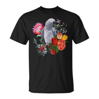花と蝶とヨウム Tシャツ - Kawaiitshirt