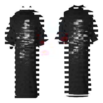 蓮の花 日本の月 反射 自然 恋人 デザイン Tシャツ - Kawaiitshirt