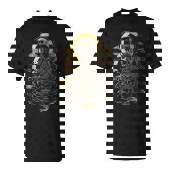 蓮の雲に座っている穏やかな仏陀 スピリチュアルマインドフルネス Tシャツ - Kawaiitshirt