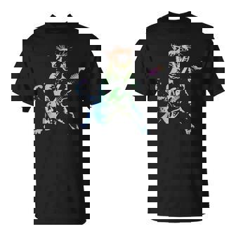 虹色グラデーションの猫のギターデザイン Tシャツ - Kawaiitshirt