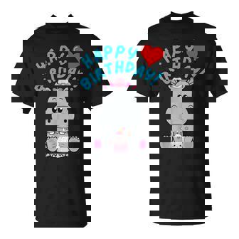 誕生日おめでとうギフト かわいいカバが彼女の誕生日を祝います Tシャツ - Kawaiitshirt