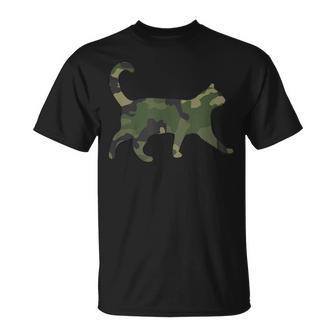 迷彩猫 面白い迷彩柄 アーミーミリタリーカラー 猫 Tシャツ - Kawaiitshirt