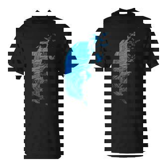 青い羽と鳥が飛んでいる青い羽 キュートでスタイリッシュ Tシャツ - Kawaiitshirt