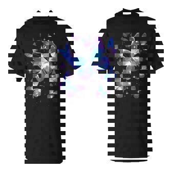 青と紫の模様の蝶たち 昆虫プリント Tシャツ - Kawaiitshirt