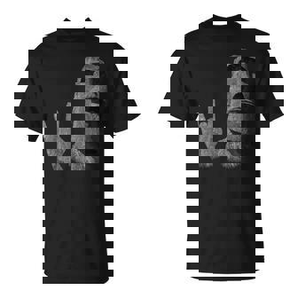 面白いイースター島のモアイ像のロッカーign Of The Horns Tシャツ - Kawaiitshirt