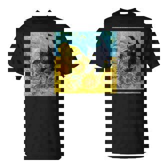 面白いゴッホのひまわり、猫のミーム、黒猫のアート。 Tシャツ - Kawaiitshirt