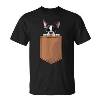 面白いボストンテリア 犬のポケットデザイン ボストンテリア愛好家 Tシャツ - Kawaiitshirt