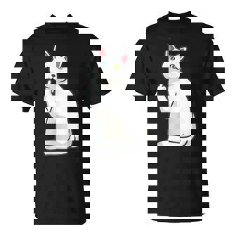 面白い猫 中指 オッドアイドキャット キティ Tシャツ - Kawaiitshirt
