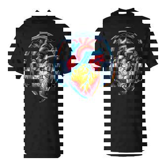 音楽解剖学的ハートとヘッドフォンdjミュージックグラフィック Tシャツ - Kawaiitshirt