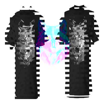鮮やかなマルチカラーオオカミ Tシャツ - Kawaiitshirt