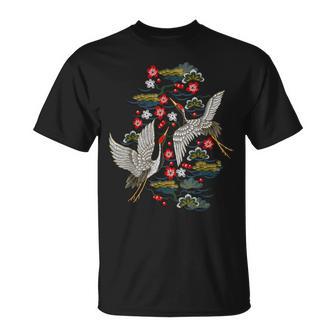 鶴&桜 ヴィンテージ日本刺繍 Tシャツ - Kawaiitshirt
