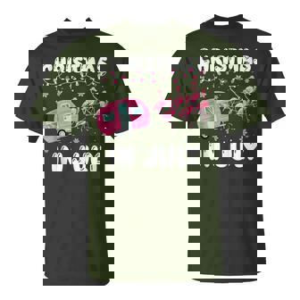 Christmas In July Flamingo Trailer Xmas Summer Camp T-Shirt | Mazezy