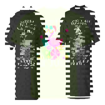 Christmas In July Pink Flamingo Hawaii T-Shirt | Mazezy